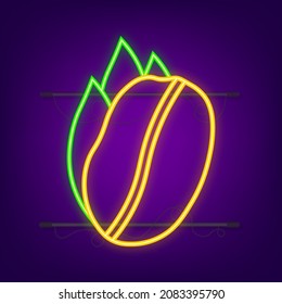 Vector neon icon coffee bean for cafe label, packing and emblem.