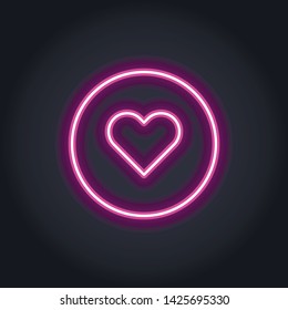 Vector Neon Icon For Social Media Pink Heart Love Glowing Lamp Symbol In Circle Frame Isolated