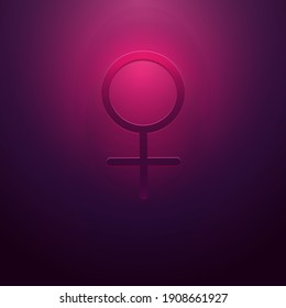 Vektorneongrafik eines leuchtenden rosa Venuszeichens. Frauenrechte und Frauenrechtssymbol.
