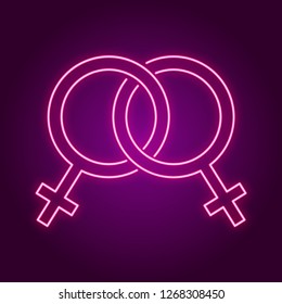 vector neon illustration. graphic symbol of homosexual relations between women. glowing lesbian couple icon