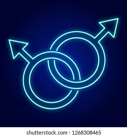 vector neon illustration. graphic symbol of homosexual relations between men. glowing gay couple icon