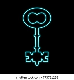 Vector neon illustration of a key. Modern design.