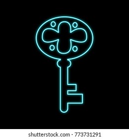 Vector neon illustration of a key. Modern design.