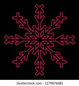 Vector neon illustration of a red snowflake. Modern neon design of openwork winter elements. Vector, EPS10