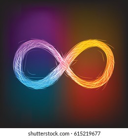 Vector neon infinity, illuminated neon billboard. Element for signboard, bar, saloon, club, cafe and disco