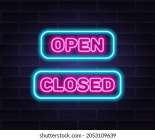 vector neon inscription "Open, Closed" for signage decoration