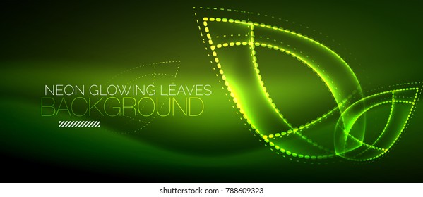 Vector neon leaf background, green energy concept