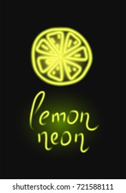Vector neon lemon on black background