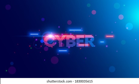 Vektor Neonbriefe des Wortes Cyber im Retro Cyberpunk Stil 80 oder 90. Erleuchtender Text Cybermontag auf Web-Banner des Online-Shopping. Logos oder Markierungen Cyber von Streifen, Linien. Vintage-Computertechnologie