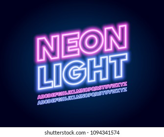 Vector Neon light Alphabet Letters, Numbers and Symbols. Glowing bright Font