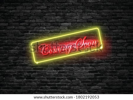 vector neon light coming soon banner on brick wall