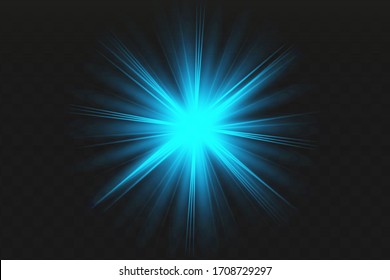 Vector Neon Light Effect. Blue glowing light explodes .Bright Star. Special line flare light effects for design and decor. Blue background.