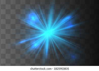 Vector Neon Light Effect. Blue glowing light explodes .Bright Star. Special line flare light effects for design and decor. Blue background.