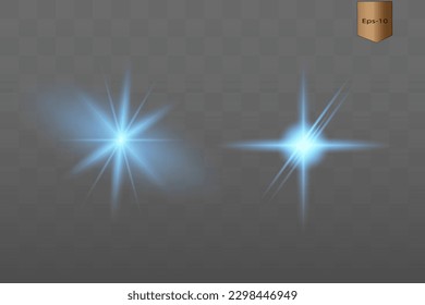 Vector Neon Light Effect. Blue glowing light explodes .Bright Star. Special line flare light effects for design and decor. Black background.