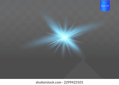 Vector Neon Light Effect. Blue glowing light explodes .Bright Star. Special line flare light effects for design and decor. Black background.