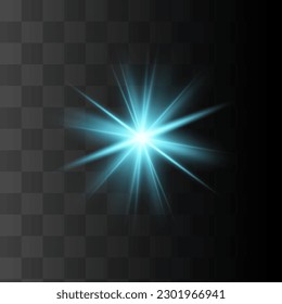 Vector Neon Light Effect. Blue glowing light explodes .Bright Star. Special line flare light effects for design and decor. Black background.
