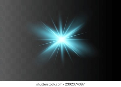Vector Neon Light Effect. Blue glowing light explodes .Bright Star. Special line flare light effects for design and decor. Black background.