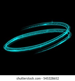 Vector neon light effect circle spiral. Glowing ring trace in motion.