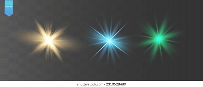 Vector Neon Light Effect. Glowing light explodes .Bright Star. Special line flare light effects for design and decor. Black background.