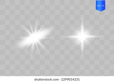 Vector Neon Light Effect. White glowing light explodes .Bright Star. Special line flare light effects for design and decor. Black background.