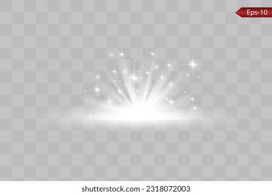 Vector Neon Light Effect. White glowing light explodes .Bright Star. Special line flare light effects for design and decor. Black background.