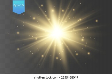 Vector Neon Light Effect. yellow glowing light explodes .Bright Star. Special line flare light effects for design and decor. Blue background.
