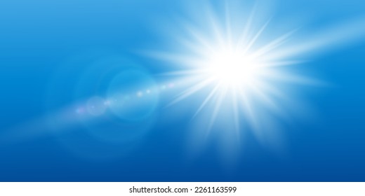 Efecto de luz de neón vectorial. la luz amarilla brillante estalla. Estrella brillante. Efectos especiales de la luz de las líneas para el diseño y la decoración. Fondo azul.