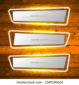 Vector neon light graphic old wood board design banner. Wooden board pattern backgrounds different color. Paper banner neon light board wooden style. Abstract wood table pattern