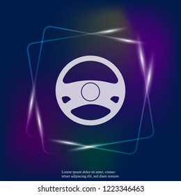 Vector neon light icon of car steering wheel. Layers grouped for easy editing illustration. For your design.