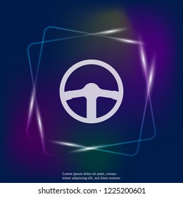 Vector neon light icon of car steering wheel. Layers grouped for easy editing illustration. For your design.