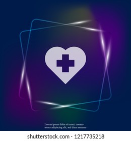 Vector neon light icon of the cross in the heart. Vector illustration of medicine on health care. Layers grouped for easy editing illustration. For your design.