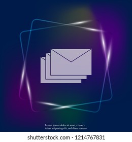 Vector neon light icon of envelope. Paper envelope flies to the destination. Message icon in the mail.  Layers grouped for easy editing illustration. For your design.