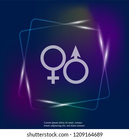 Vector neon light  icon of gender symbol. Man and woman symbol. Layers grouped for easy editing illustration. For your design.