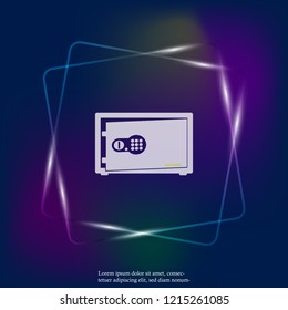 Vector  neon light icon of an open bank safe. Safe for storing documents, money. Layers grouped for easy editing illustration. For your design.