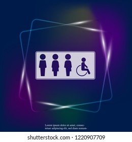 Vector neon light  icon plate gender neutral toilet. Layers grouped for easy editing illustration. For your design.