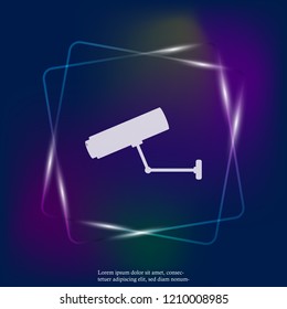 Vector neon light  Icon Security Camera. Layers grouped for easy editing illustration. For your design