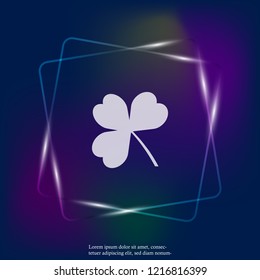 Vector neon light  icon three-leafed clover. Layers grouped for easy editing illustration. For your design.