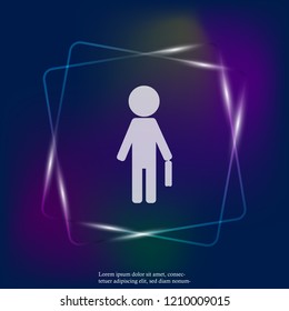 Vector neon light image business man with bag or schoolboy with a briefcase. Layers grouped for easy editing illustration. For your design