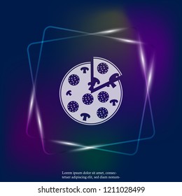 Vector neon light  image  pizza. Fast Food symbol. Pizza's slice icon. Layers grouped for easy editing illustration. For your design