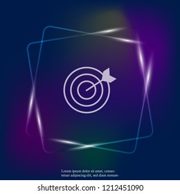 Vector neon light image of a target pierced by an arrow, a dart. Flat vector illustration dart. Layers grouped for easy editing illustration. For your design.