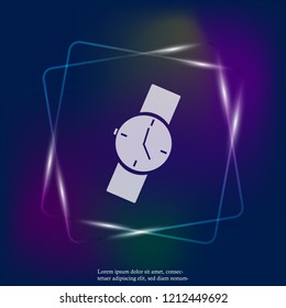 Vector neon light image of a wristwatch. Clock icon. Layers grouped for easy editing illustration. For your design.