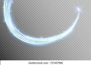 Vector neon light line circle in motion. Glowing blue ring trace.