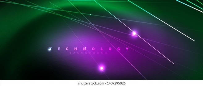 Vector neon light lines concept, abstract background, future techno hi tech template