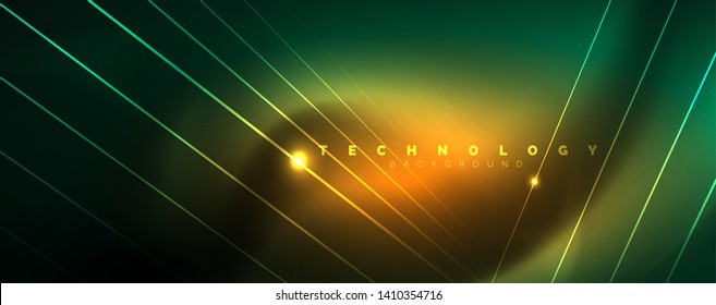 Vector neon light lines concept, abstract background, future techno hi tech template