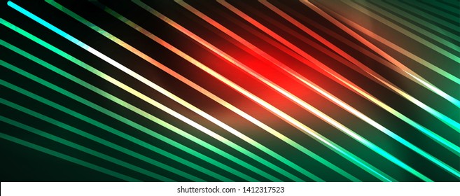 Vector neon light lines concept, abstract background, future techno hi tech template