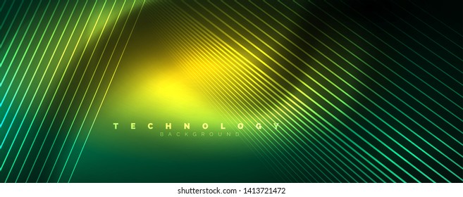 Vector neon light lines concept, abstract background, future techno hi tech template