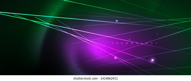 Concepto de líneas de luz de neón vectorial, fondo abstracto, plantilla de tecnología de alta tecnología de tecno futuro