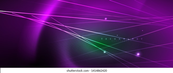 Concepto de líneas de luz de neón vectorial, fondo abstracto, plantilla de tecnología de alta tecnología de tecno futuro