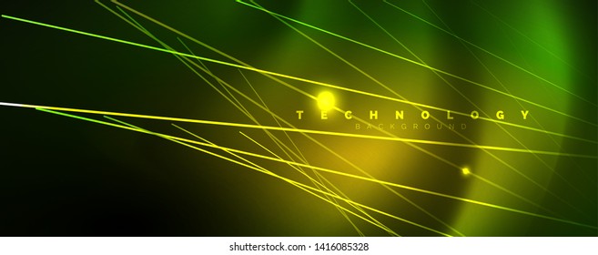 Vector neon light lines concept, abstract background, future techno hi tech template
