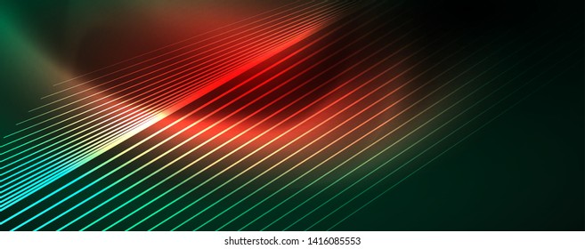 Vector neon light lines concept, abstract background, future techno hi tech template